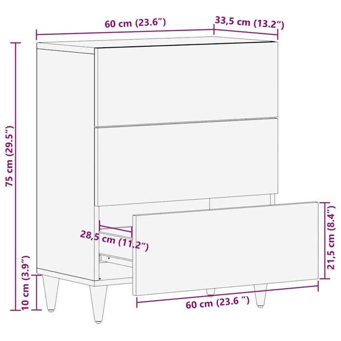 VidaXL Light Grey Sideboard 60x33.5x75 Cm Solid Mango Wood, Cabinet, Cupboard, Highboard, Side Cabinet, Cabinet of 4017795