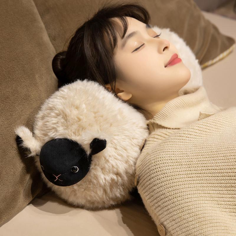 Black Face Lamb Plush Pillow Stuffed Kawaii Sheep Grassland Cartoon Animal Cushion Back Support Decor Plushie Gift