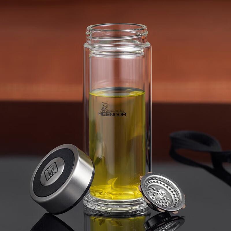 HEENOOR Double-Layer Glass Cup for Men, Home And Office Use, Tea Infuser Mug with Filter, Car Water Bottle XN-9301 265mL