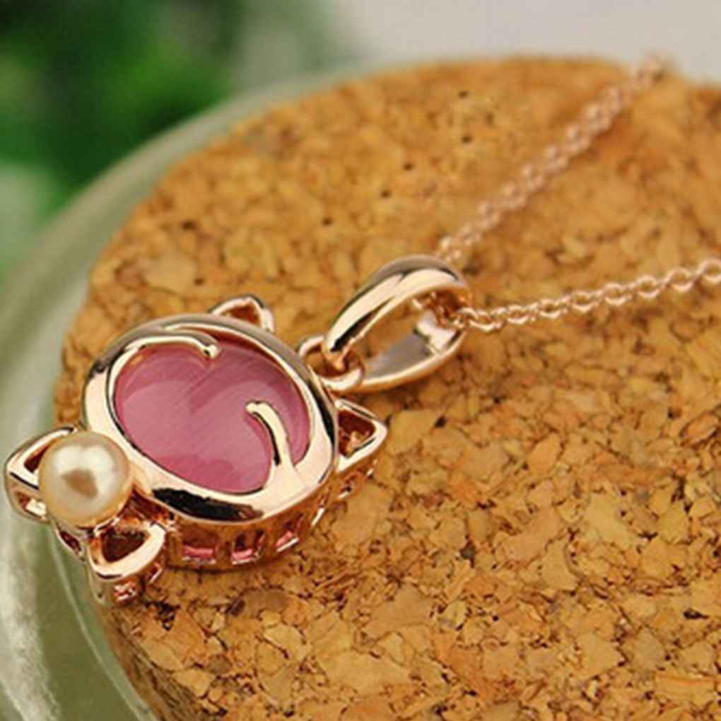 Cute Cat Crystal Pendant Women Girl Necklaces Jewelry Alloy Long Chains Jewelry