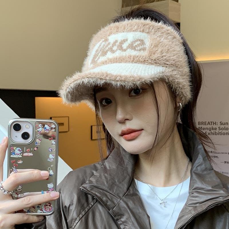 Plush Cold-proof Ear-protecting Open-top Hat for Warm Cycling Autumn and Winter Ponytail Baseball Cap New Thickened Knitted Cap