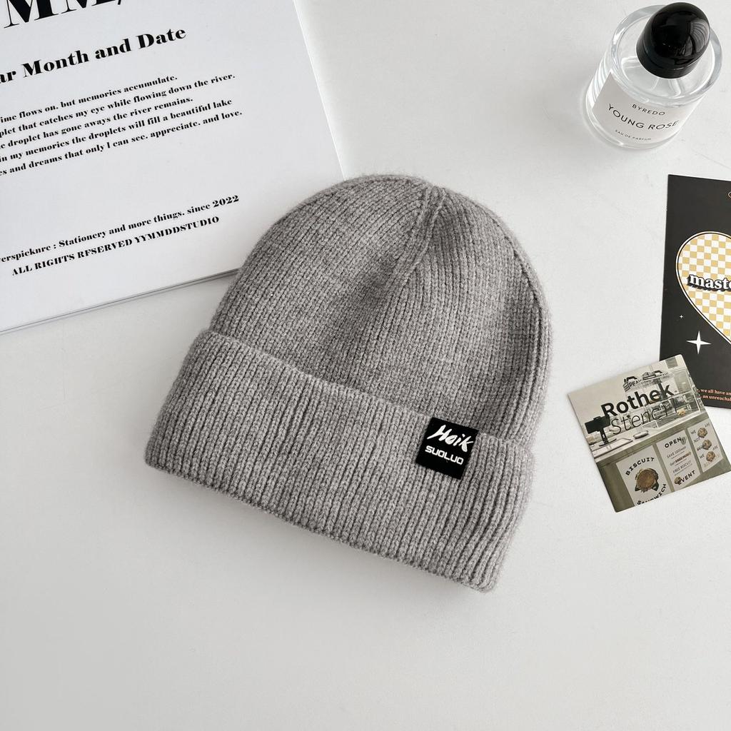 Korean Version of All-match Letter Labeling Flip Hat Brim Wool Hat Windproof Cold Hat Autumn and Winter Warm Knitted Hat Label