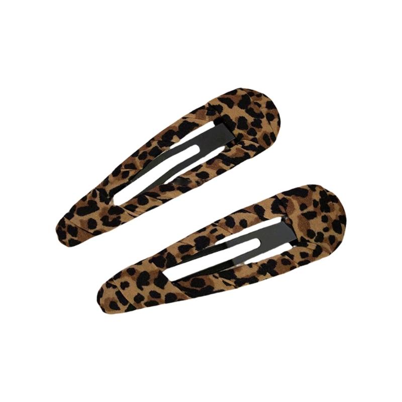 2PCS Vintage Leopard Print Water Drop Hair Clip For Women Fashion Jewelry Everyday Wear Hair Accessories