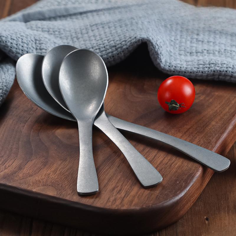 Retro Stainless Steel Spoon Soup Lightweight Portable Picnic Camping Food Spoon Home Kitchen Restaurant Hotel Spoons Tableware