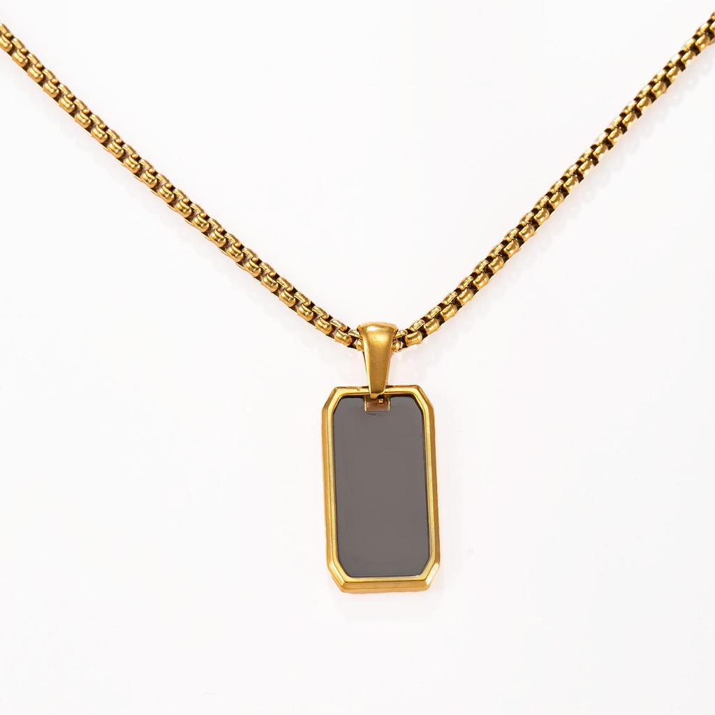 18K Gold Plated Titanium Steel Necklace with Geometric Pendant and Pearl Chain
