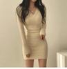 Women's Slimming V-Neck Knitted Sweater Dress - Autumn/Winter, Sexy Slim-Fit, Tight Hip-Hugging Design