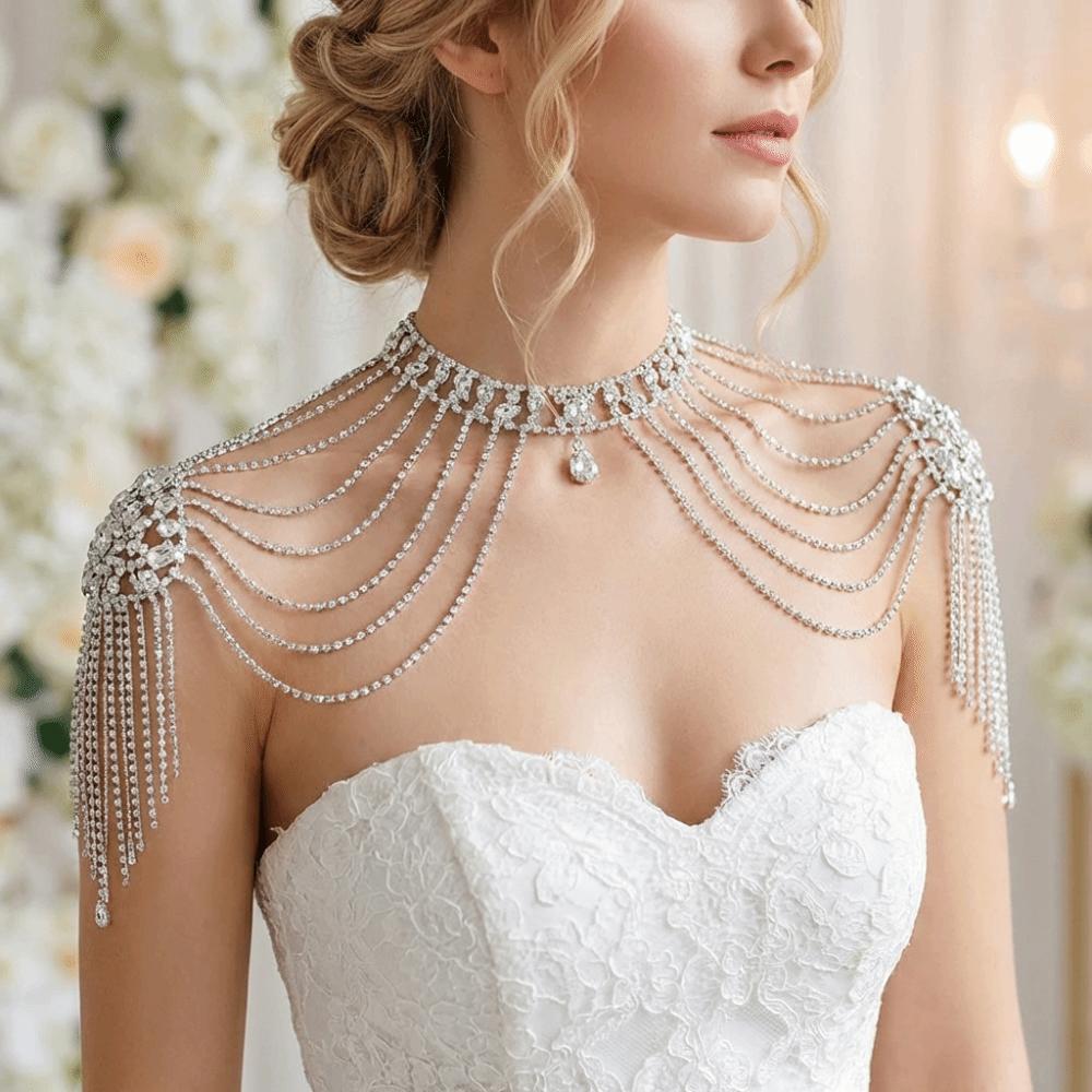 Luxurious Design Rhinestone Shoulder Necklace Shoulder Body Chain  Wedding Ceremony