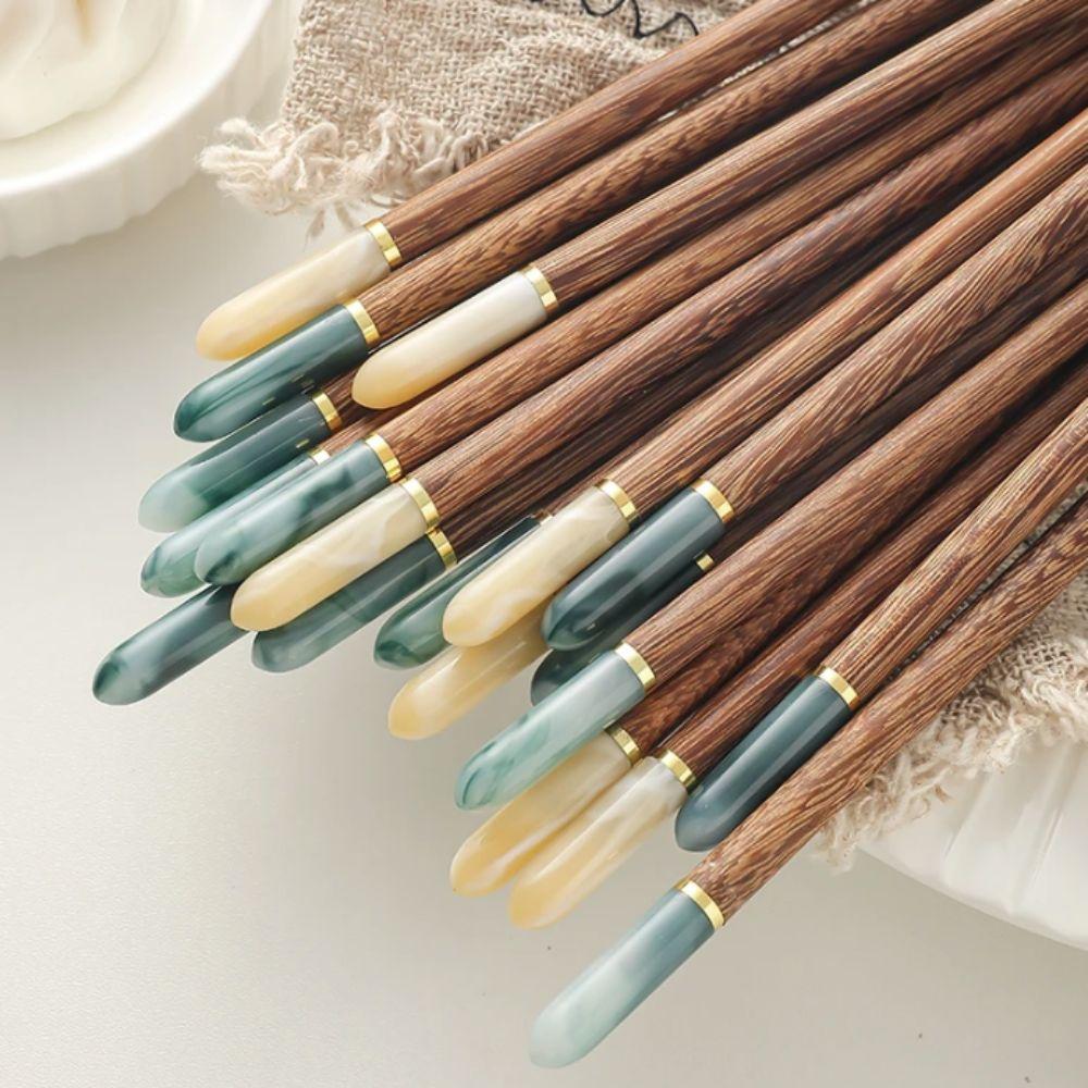 5 Pair Vintage Jade Head Wooden Chopsticks Set Comfortable To Hold Wax Free Sushi Sticks Household Meal Chopsticks Noodles
