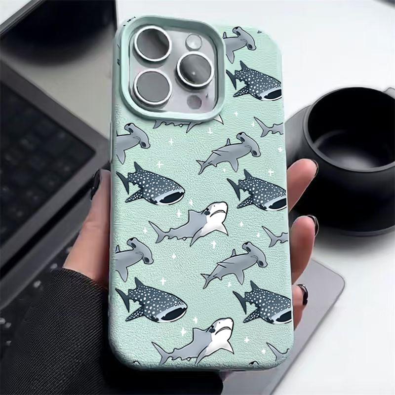 Shark Pattern Shockproof Phone Case For iPhone 16 16E 15 Pro Max 14 Pro 13 12 11 Matte TPU Soft Anti-Fall Bumper Cover