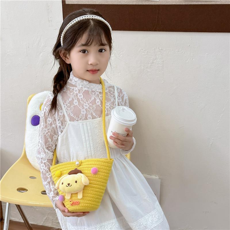 Adorable Cartoon Children Bag Cute Plush Teddy Woven Spring Summer Crossbody