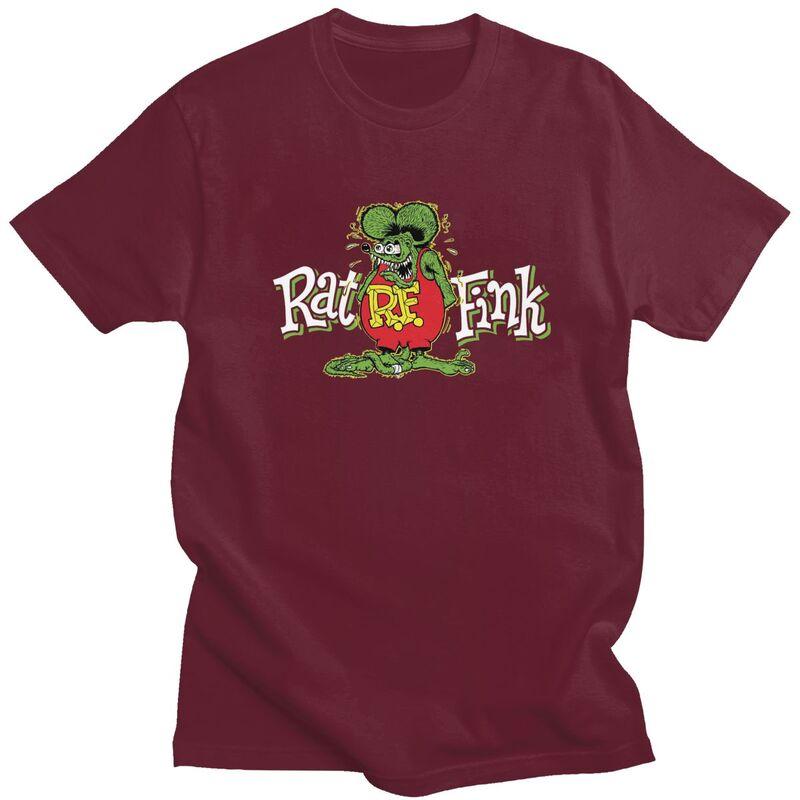 Custom Anime Cartoon Rat Fink T Shirts for Men Pure Cotton Tees Tshirts Short Sleeve Casual Tshirt