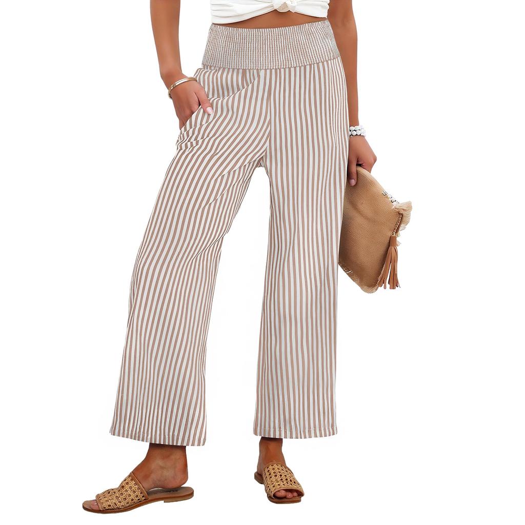 Modische Damen-Freizeithose mit Falten, elastischem Bund, Taschen und Streifen, Cropped 9/10