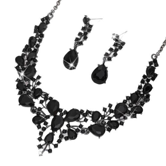 2Pcs/Set Women Jewelry Set Sparkling Water Drop Design Wedding Necklace Drop Earrings Set Bridal Jewelry Gift