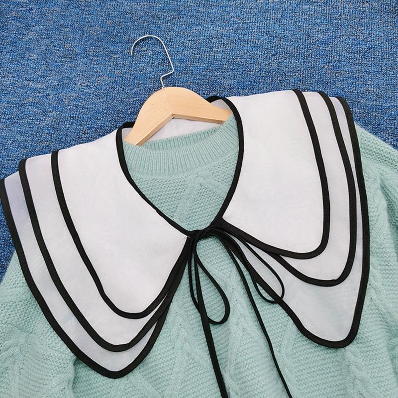 Korean Women White Cotton Fake Collar Shawl Wrap Hollow Out Floral Fish Scales Necklace Scarf Embroidery Short Poncho Dropship