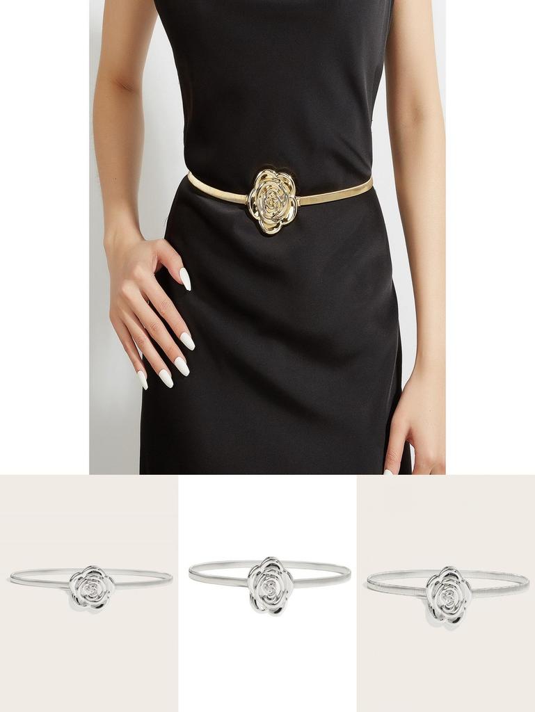 Cinturón Metálico de Resorte para Mujer con Cadena de Doble Anillo para Estilizar Vestidos y Camisas