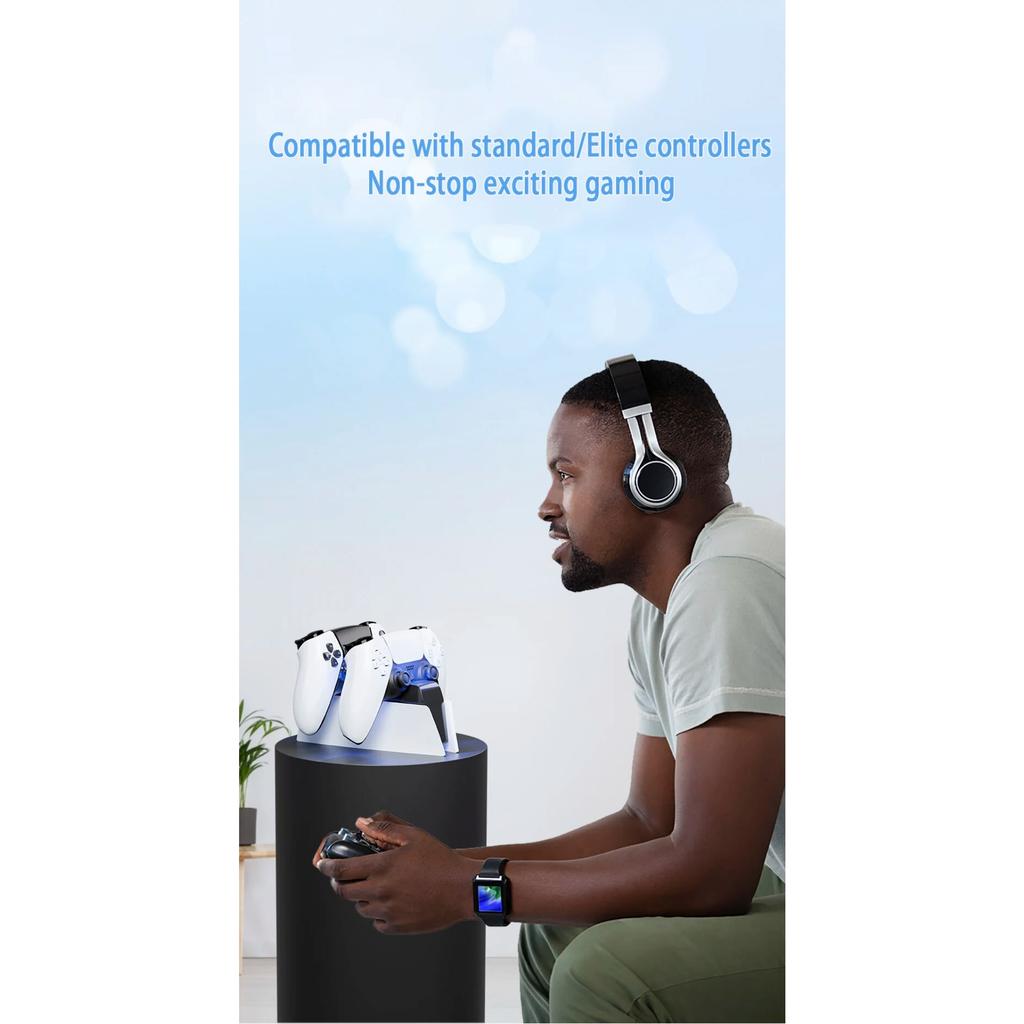 Dual Fast Charging Dock Station for PS5 Controllers, Plug & Play Contact Charger with LED Indicator Lights