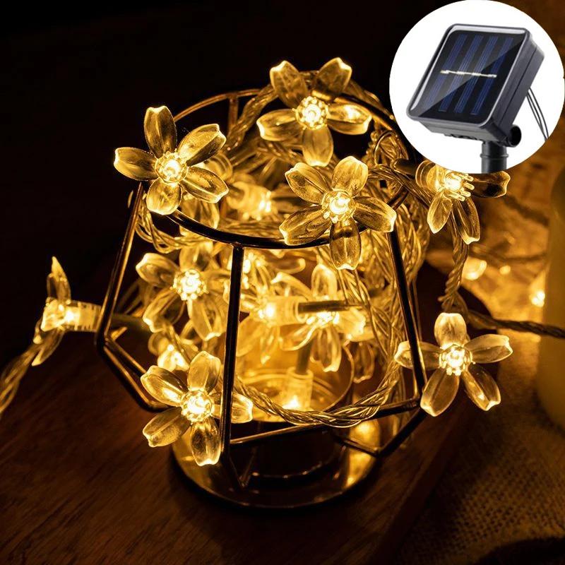 Outdoor Solar Lamp LED Cherry Blossom Fairy Light String Garden Christmas Holiday Decor Solar Garland Wedding Party Decoration
