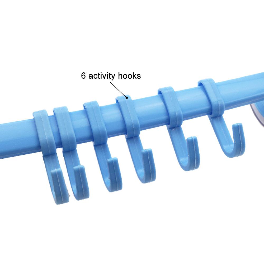1PC Suction Cup Style 6 Hooks Adjustable Plastic Towel Rack Hanging Holders Lock Type Bathroom Kitchen Hook Suspension Organizer