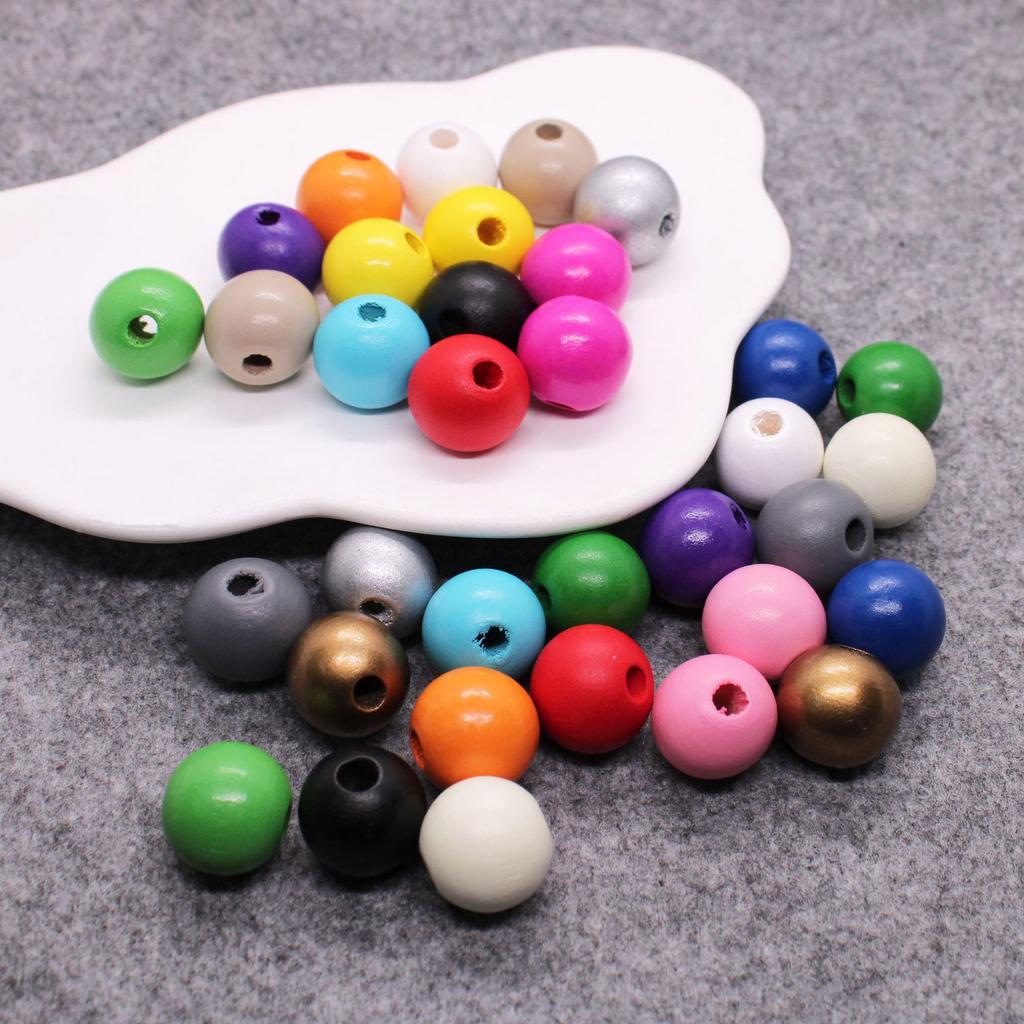 Children's Solid Color 16mm Wooden Beads - Colorful Round Beads for DIY Jewelry