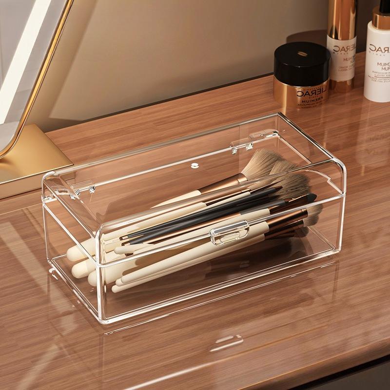 Belüfteter Acryl-Make-up-Organizer mit Trennwänden, Schimmelresistente Aufbewahrungsbox für Puffs, Pinsel, Lippenstifte, Schminkregal für Schlafzimmer