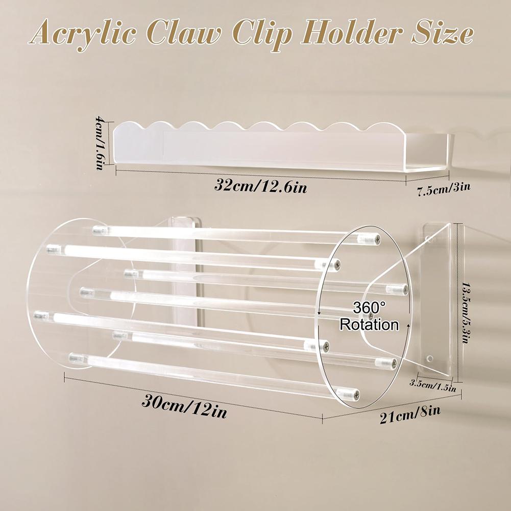 360-Degree Rotating Holder Acrylic Hair Clip Organizer Bedroom Organization Minimalist Style Space-Saving Storage