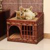 Four Seasons Universal Cat House – Enclosed Rattan Weaving Villa for Cats