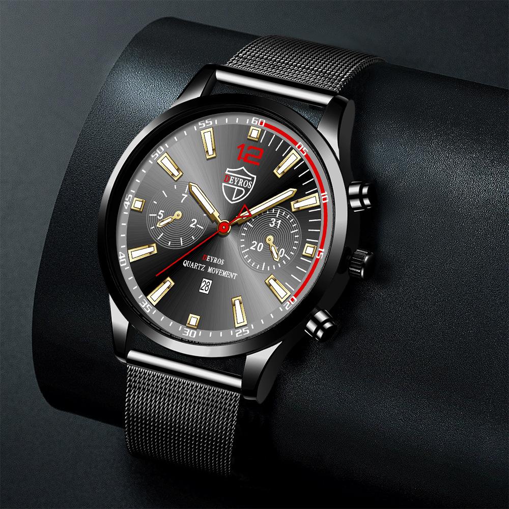 Stainless Steel Mesh Strap Watch Men'S Trend Fashion Calendar Luminous Quartz Watch
