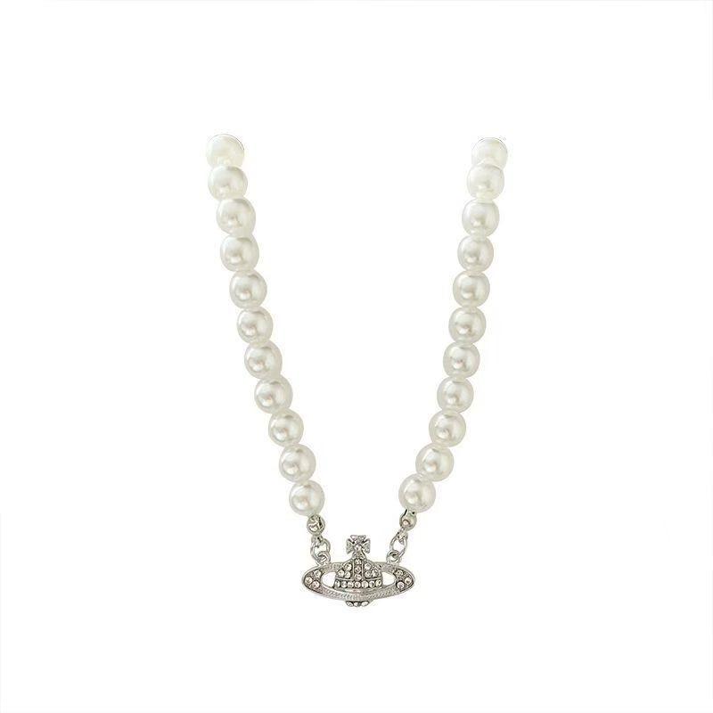 Saturn Pearl Necklace Women's Pin Three-dimensional Planet Neck Chain Premium Versatile Sweater Chain Collarbone Chain