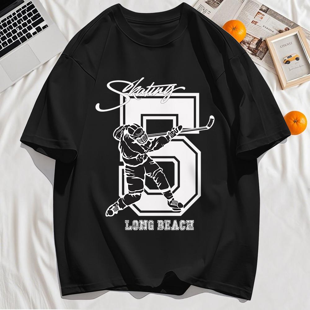 Ice Hockey Long Beach Number 5 Prints Man'S Shirts O-Neck Breathable T-Shirt Cotton Short Sleeve Oversized All-Match Tops