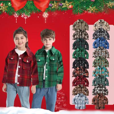 Kids Toddler Flannel Shirt Jacket Plaid Long Sleeve Lapel Button Down Shacket Baby Boys Girls Fall Shirt Coat Outwear