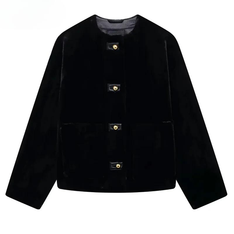 Crop Faux Fur Coat Women Autumn Long Sleeve Plush Black Jacket Outerwears Casual Warm Furry Woman Parkas