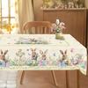 Easter Bunny Eggs Polyester Tablecloth for Table Decor Spring Watercolor Floral Plants Butterfly Table Cloth Easter Decorations