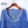 Stylish V-hem Sweater Women's Long Sleeve Loose Fit V-Neck Knitted Women Fashion Knitwear Lady Casual Jumper Pullover Top for Autumn Winter