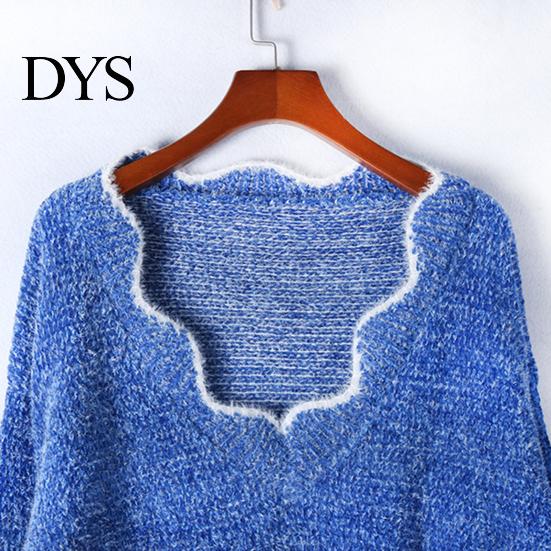 Stylish V-hem Sweater Women's Long Sleeve Loose Fit V-Neck Knitted Women Fashion Knitwear Lady Casual Jumper Pullover Top for Autumn Winter