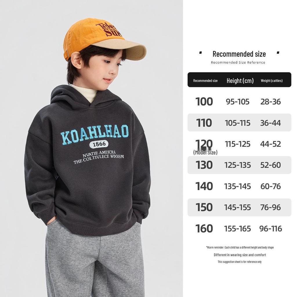 Boys' Fleece-Lined Hooded Sweatshirt - Winter 2025 Style, Thickened for Medium and Large Children