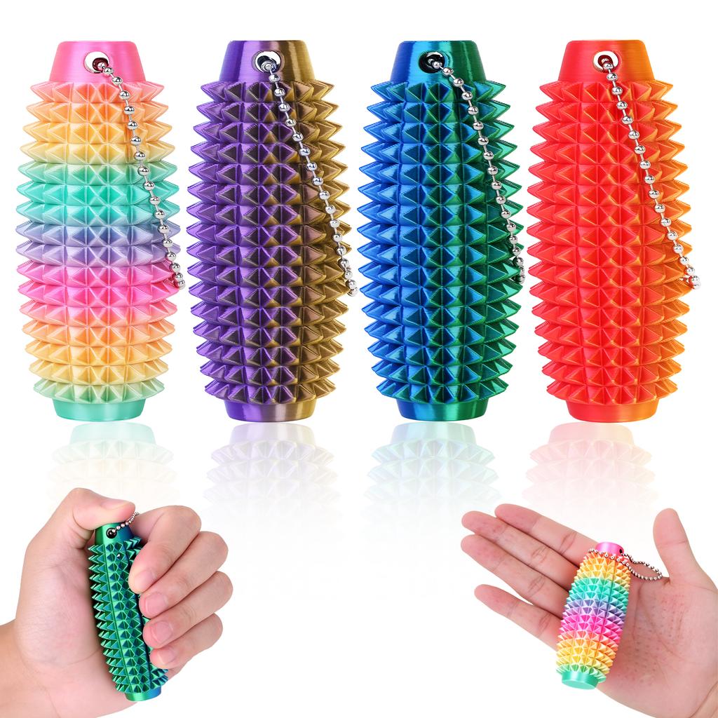 4pcs Mini 3D Printed Hard Spiky Fidget Massage Keychain Pain Stim Toy for Adults Anxiety Relief Stress Sensory Novelty Gifts