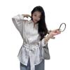 Korean Design Waist-Cinched Slimming Shirt with Belt - Spring/Summer 2025 Women's Casual Top