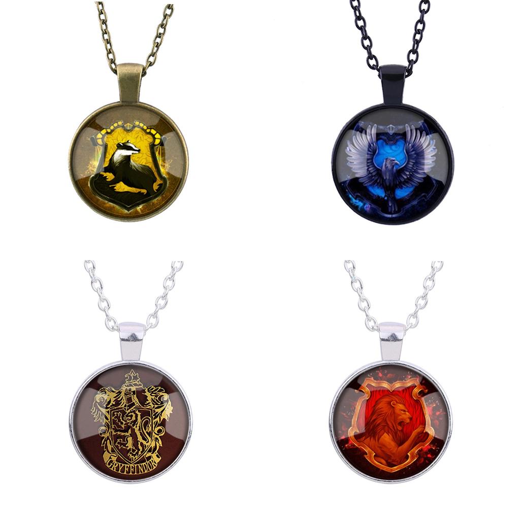 Collana d'Argento con Ciondolo in Vetro dello Stemma di Hogwarts di Harry Potter per Fan e Cosplay