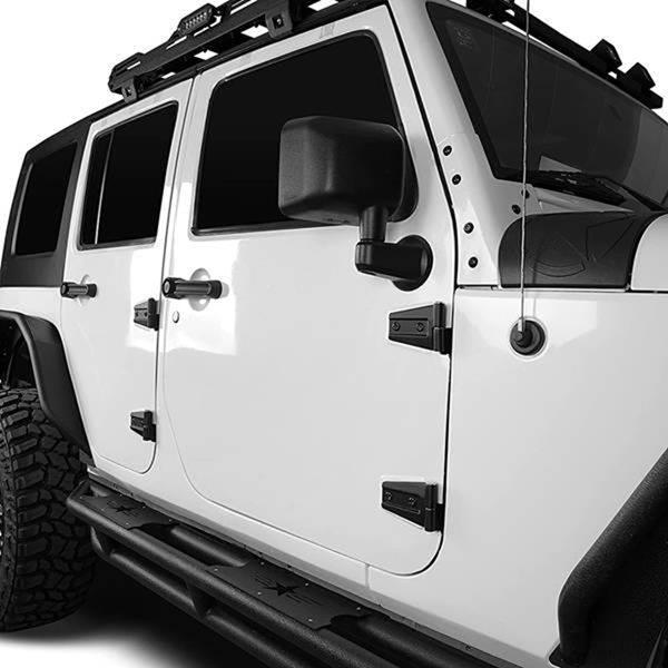 Available in 4 colors including black, these aluminum alloy exterior door hinges are ideal for Jeep Wrangler.