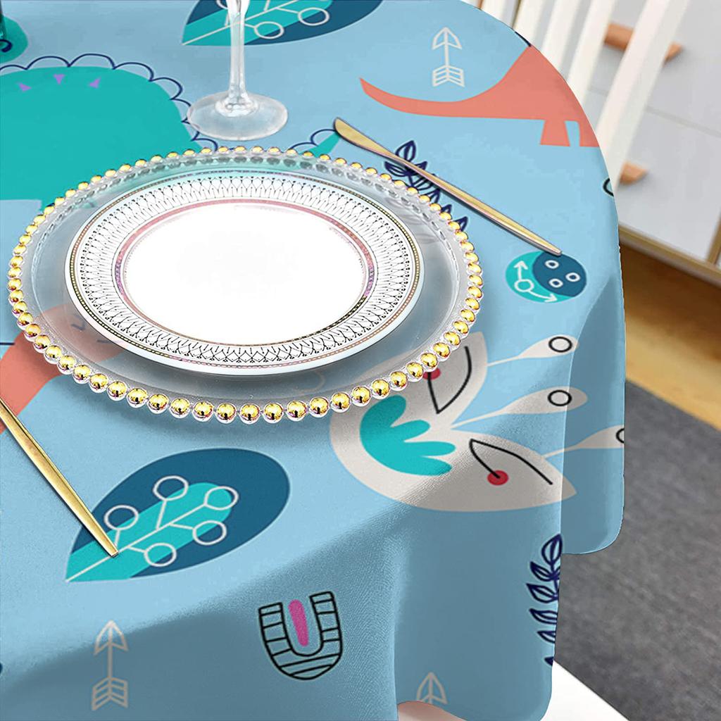 Dinosaur Flowers Leaves Lines Round Tablecloth Waterproof Table Cover For Wedding Party Decoration Dining Table Cover