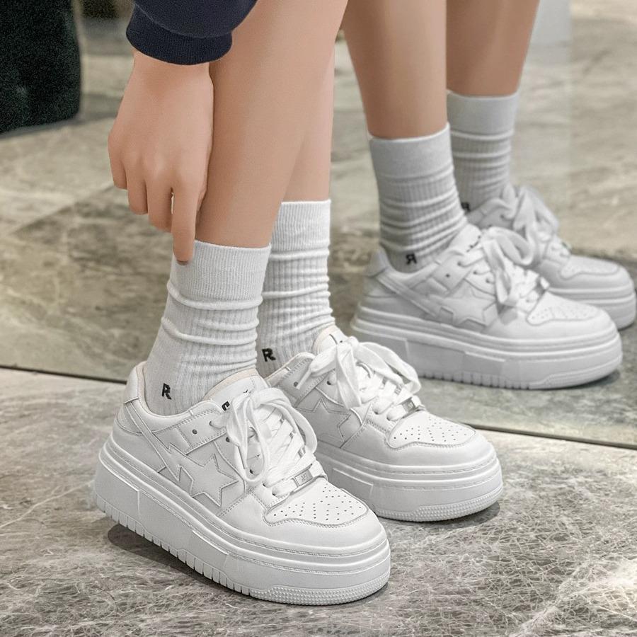 Platform white shoes women's 2025 new ins tide spring summer versatile muffin light leisure sports heightening women's shoes