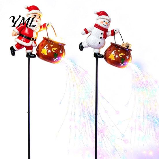 Outdoor Decorative Lighting for Lawns Christmas Garden Stake Light, 3D Santa/Snowman Holding Glowing Cauldron Yard Battery Lighted Sculptures