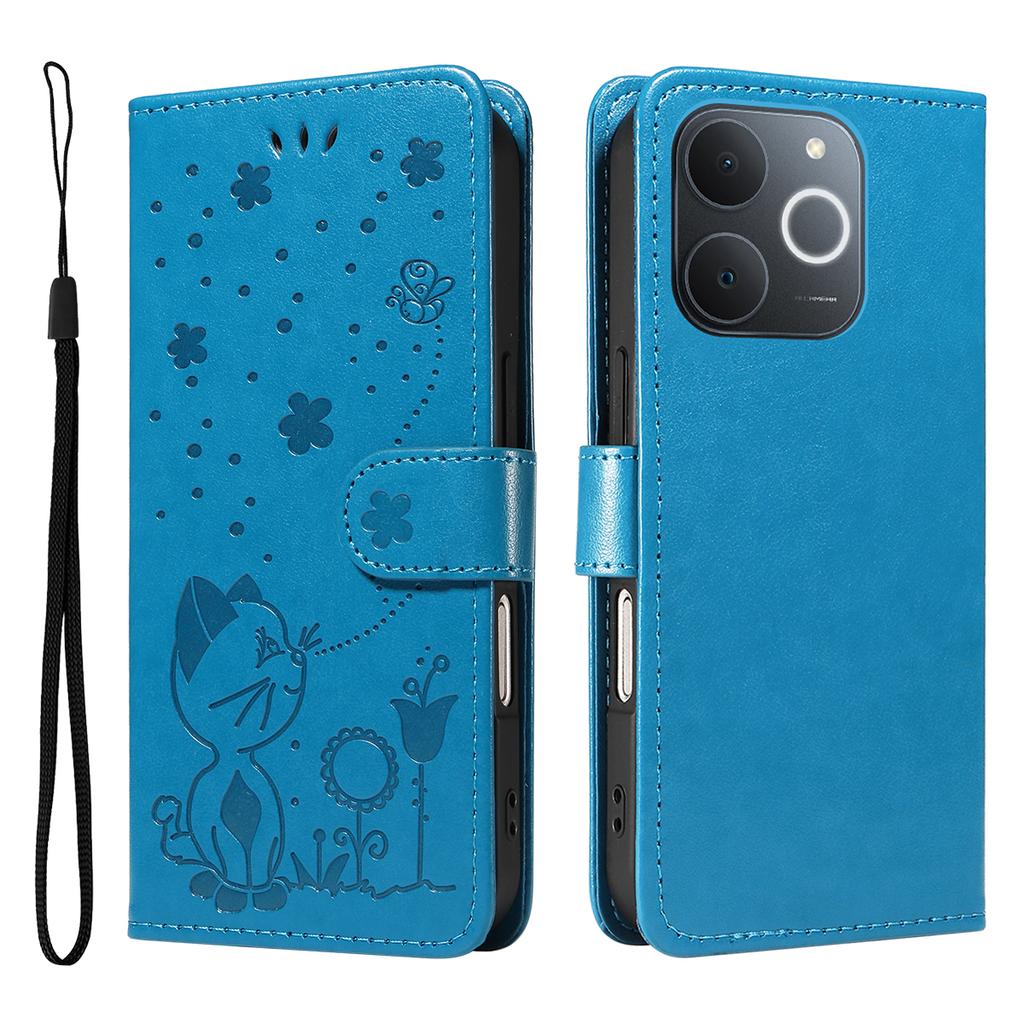 For Realme Narzo 80 Lite 4G/Realme Note 70 4G/Realme Note 70T 4G/Realme C71 4G (India) Leather Wallet Case Cat Bee Pattern Phone Cover Stand