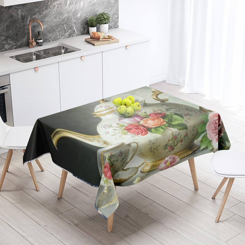 Abstract Art Food Illustration Tablecloth Oil-proof Tablecloth Waterproof Picnic Fabric Nordic Home Decoration