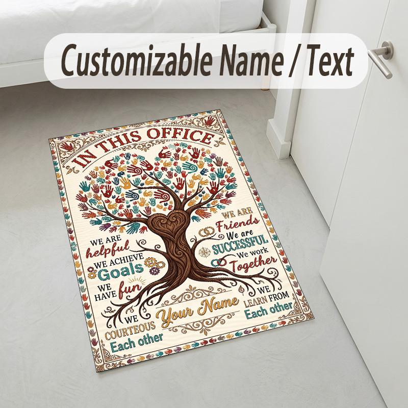 Office Team Theme Soft Crystal Velvet Rug Custom Name & Text Print Non Slip Floor Rug for Bedroom Living Room