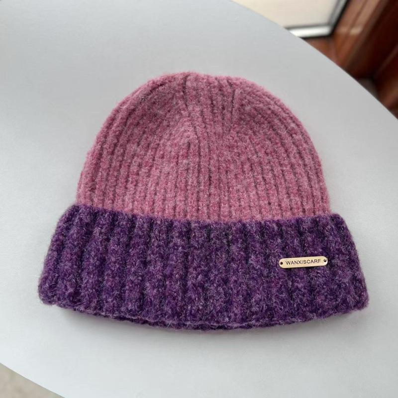 Hat Women's Autumn and Winter New Wool Knitted Hat Thickened Warm Color Matching Couple Student Fashion Wool Hat Tide