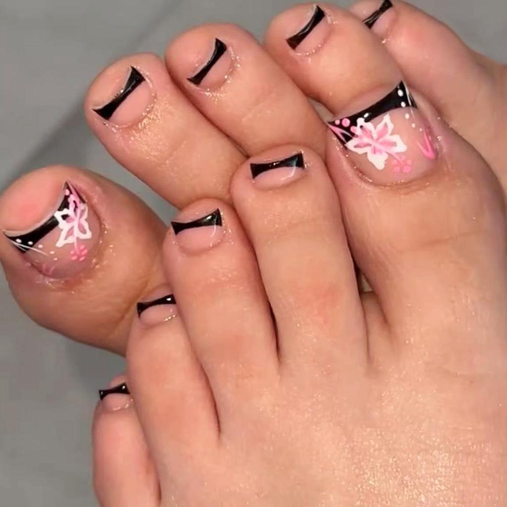 Unghie Finte per Dita dei Piedi, Colla per Unghie dei Piedi Primavera Estate, 24 Pezzi Riutilizzabili Finitura UV Unghie Finte Acriliche per Donne