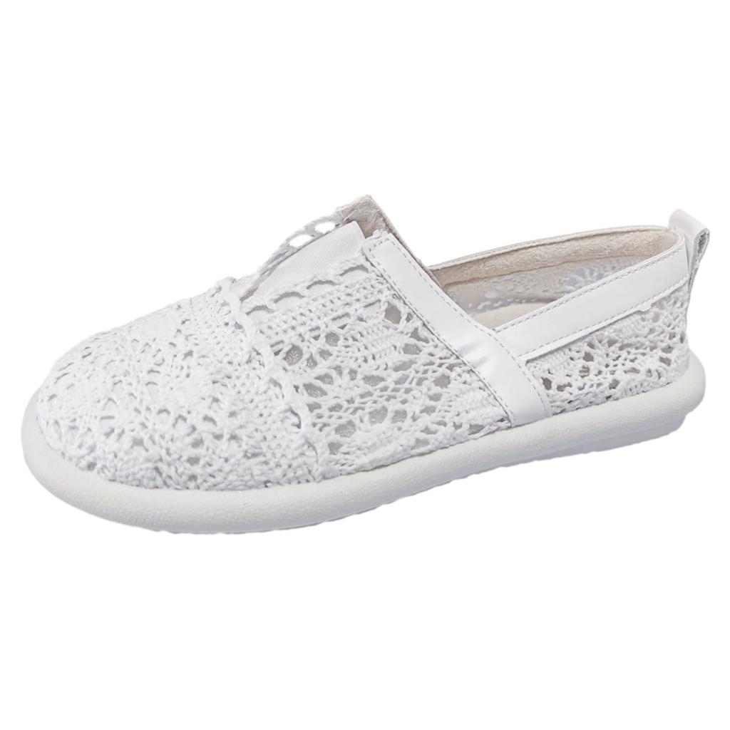 Ladies Casual Lace Shoes Hollow Out Breathable Soft Bottom Flat Casual Shoes White Female Footwear Walking Mesh Flat Sneakers