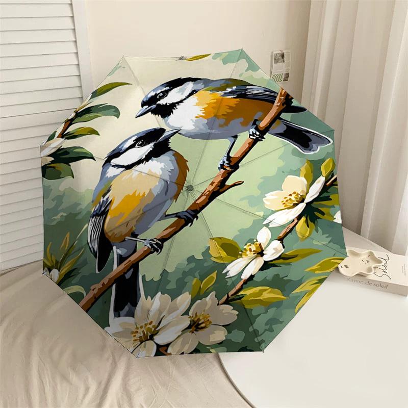 

1PC birds flowersAutomatic Open/Close Umbrella with Windproof, 8-Rib Sturdy Canopy, Durable Ribs, Fashionable Design, Outdoor Accessory, Fun Prin, Hol
