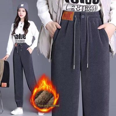 Kadın Yüksek Bel Büyük Harem Pantolon - Kalın, Bol, Sonbahar/Kış için Artı Kadife